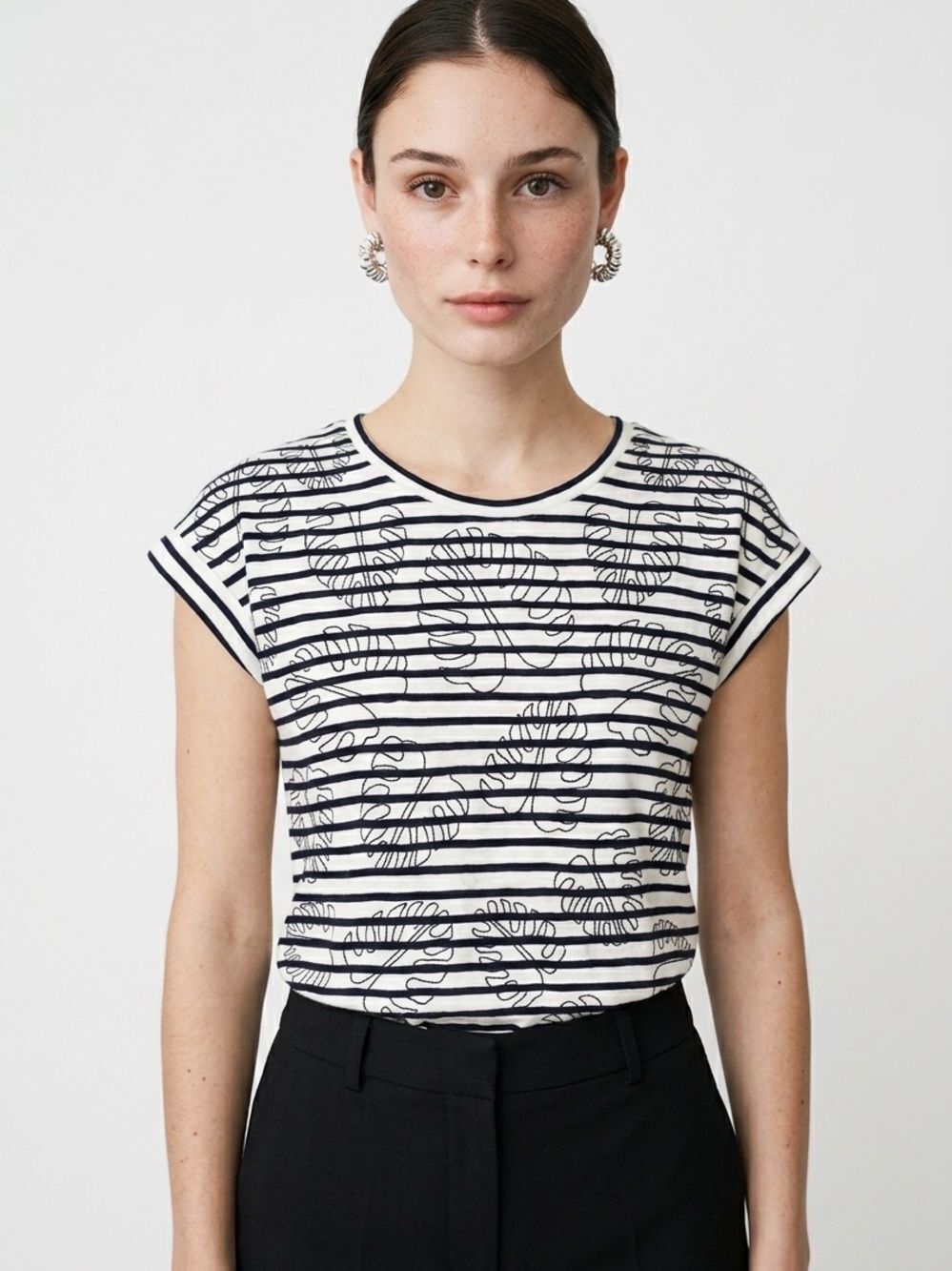 SKIES ARE BLUE | Striped Palm Leaves Top X-Small